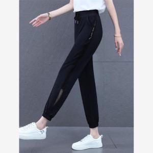 2024 Ice Silk Harlem Pants for Women Summer Thin Style Bunched Feet Loose Fit Quick Dry Three-Quarter Length Casual Sports Pants Fashionable Slimming Design