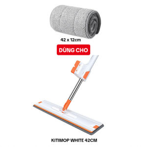 Bông lau nhà thay thế KITIMOP WHITE 42x12cm sợi microfiber dùng cho cây tự vắt WHITE 42CM