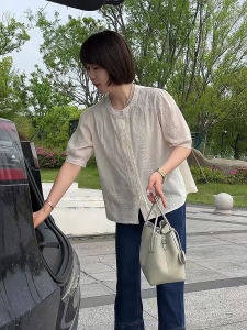 2024 Summer Pure Cotton Womens Shirt Short Sleeve Embroidered Slimming Korean Style Work Clothing Regular Fit