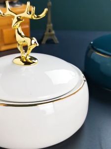 Asbak Keramik Rusa Emas Nordic Luxury Golden Elk Deer Ceramic Ashtray
