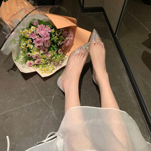 Giày Đế Bằng Mũi Nhọn Trong Suốt Thanh Lịch Cho Nữ Mùa Hè 2025 Giày Đế Bằng Đính Pha Lê Giày Đế Bằng Đính Đá Rhinestone