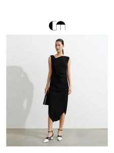 Designer Summer Asymmetric Pleated V-Neck Sleeveless Dress