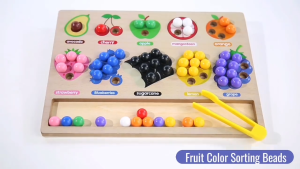 Wooden Fruit Color Sorting Beads Matching Board Game Kids Educational Toy