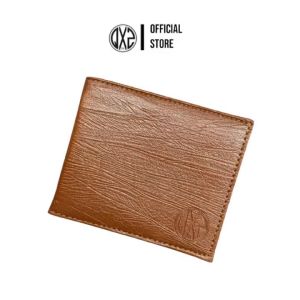 QXZ94 Dompet Pria Kombinasi Kulit Sintetis Serat Kayu Dan Kanvas Lipat Pendek Kartu Polos Coklat