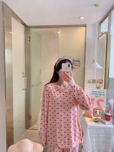 Pajamas Women Long Sleeve Pants Two-Piece Set Cute Sweet and Simple Student Homewear Crew Neck Pullover Long Pajamas Large Size
