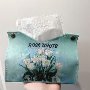 Van Gogh Oil Painting Rose Tissue Box Luxury Style Home Living Room Bathroom Car Mounted Tissue Box Creative Storage Organizer