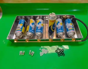 Máng Sạc Mâm sạc gas lon mini 6 ngăn Ti kim loại Dây bấm thủy lực +TẶNG KÈM PHỤ KIỆN THAY THẾ