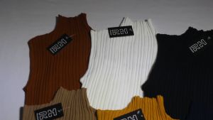 Tanktop Rajut Wanita Kera Tinggi Turtleneck Salur All Size