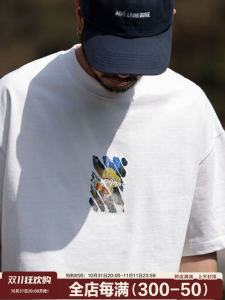 Quentin Marx Japanese Style Men Heavy Weight Short-Sleeved T-shirt 320G Half Sleeve T-shirt Loose Trendy Pure Cotton Plus Size Summer