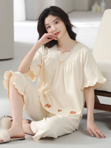 MiiOW | Bộ đồ ngủ cotton nguyên chất mùa hè cho nữ tay ngắn quần dài năm mảnh mặc nhà thoải mái thoáng khí vải cotton pha polyester