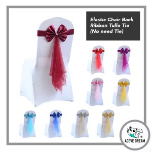 ACEVE DREAM Stok Sedia Ada Malaysia Riben Bunga Sarung Kerusi Tutu Elastik Majlis Impian Parti Perkahwinan Di Kajang Selangor Elastic Chair Tulle Net Bow Tie Back Banquet Event Wedding Ribbon