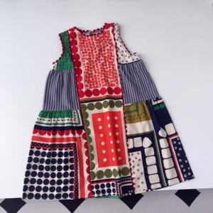 Handbear leader girls dress summer CHILDRENS fashion round neck sleepveless geometric multicolor casual comfortable dress