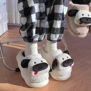 WY-XIXITIAO Home Indoor Plush Soft Sole Maternity Shoes for Women Winter Casual Cute 3D Dog Warm Cotton Slippers