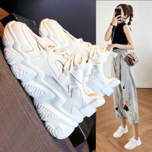 Leather Dad Shoes Womens Spring 2024 New Korean Style Versatile Thick Bottom Casual Breathable Running Sports Shoes