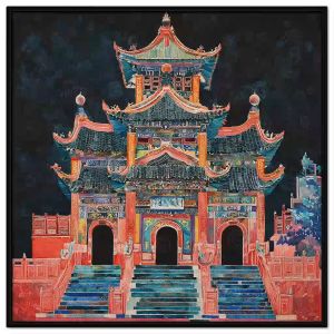 Tranh phong cảnh vẽ chùa phật giáo.Tranh treo tường dán tường sơn dầu canvas trang trí. CGI-1923