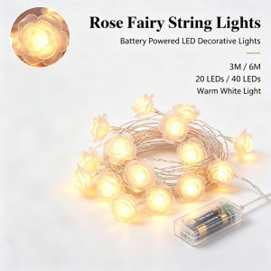 3/6M 20/40 LED Rose Fairy String Lights Battery Powered for Bedroom Party Christmas Home Holiday Decor
