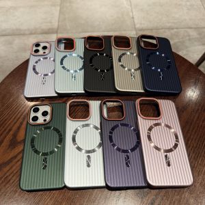 💯【Phone Case】+FREE Shipping 💯 Plating Metallic Style Corrugated Stripe Luggage Case for iPhone 12 13 14 15 16 Pro Max Wireless Charging Magnetic Magsafe Cover