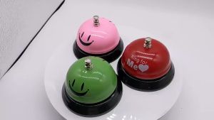 Call Bell Desk Bell for Service Smile Face Call Bell Desk Bell 3 Inch Diameter Call Bells with Metal Anti-Rust Construction Front Desk Bell for Hotel Restaurant Office Schools Metal Use Office Desk Kitchen Hotel Tabletop Wireless Servant Call Bell