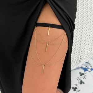 Ingemark | Multilayer Boho Elastic Band Bandage Leg Thigh Chain for Women Bikini Goth Rod Tassel Pendant Garter Belt Body Jewelry Gift New