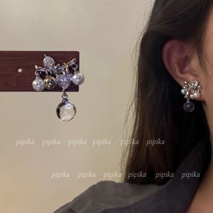 Original Design Clear Waterdrop Pearl Heart Zircon Heavy Work Ear Rings Womens Fashion Jewelry Silver Needle Earrings