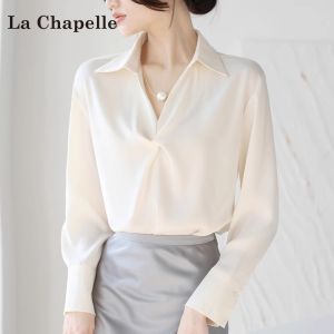 La Chapelle French Satin White Shirt Womens Summer New High-End Long Sleeve Career Top Elegant Office Wear