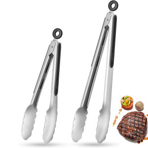 2 Pcs Stainless Steel Kitchen Tongs 9 12 inch Locking Cooking Tongs Non-Slip Metal Food Tongs BBQ Grilling Tongs Serving Clip