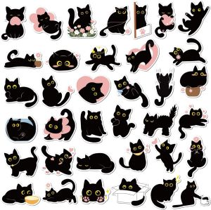 36PCS Cute Black Cat Refrigerator Magnets Stickers Gifts for Locker Mailbox Door Whiteboard Home Kitchen Office