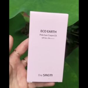 The saem hồng kem chống nắng vật lý Hàn Quốc OK176 Eco Earth pink sun cream ex spf 50+ làm dịu  da nâng tông hồng nhẹ kiềm dầu 50g