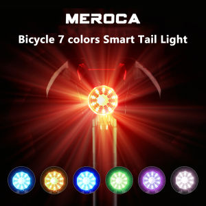 MEROCA Bicycle Smart TailLight Waterproof USB Rechargeable 7 Colors Tail Light Riding Warning Safety Bike Rear Light