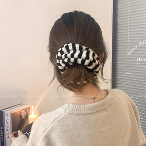 คลิปยางรัดผมลายทางขนาดใหญ่สำหรับผู้หญิง ทรงสูง สไตล์ฤดูใบไม้ผลิ ระดับไฮเอนด์ เรโทร ประดับผม ยางรัดผม คลิปยางรัดผม
