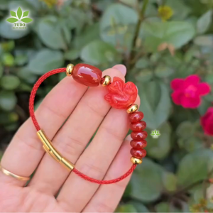 Q592 Vòng cáp lu thống ngũ điếu Ngọc Agate Đỏ hồ ly Ngọc Huyết Hỏa và Thổ - Phong Thuỷ Phong Thủy TUDO P