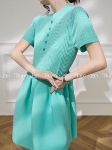 PlumJan | Light Chinese Style Stand Collar Knit Striped High Waist A-Line Dress