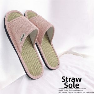 Japanese Style Summer Grass Mat Slippers Cloth Bottom Men Women Home Indoor Noiseless Seamless Wooden Floor Anti-slip Woven Cool Sandals