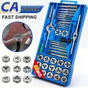 40 PC Tap Die Set Professional Hand Tools for Thread Repair Includes Tap Wrench