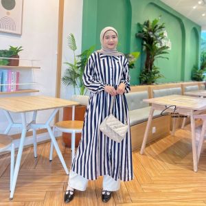 Long Tunik Motif Salur Baju Atasan Wanita Tunik