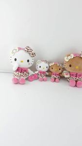 Sanrio | New Black Leather Leopard Print Kt Hello Kitty Plush Doll Cute Cat Keychain Backpack Pendant Soft Stuffed Doll Birthday Gift