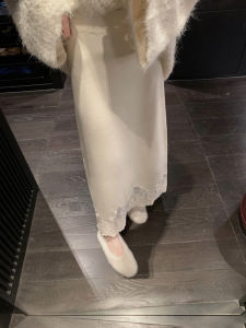 Chen DaYu White Lace Knitted Long A-Line Skirt High Waist Slimming Split Style for Women Commute Korean Version No Lining