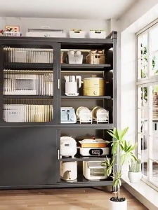 YOYO Multifunctional kitchen rack | Floor-standing multi-layer cabinet | Dust-proof sideboard storage cabinet | Pot and pan storage cabinet with doors