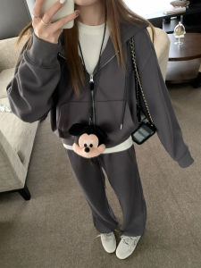 FF Blue Leisurely Warm Winter 56 Cotton Three Colors Fleece-lined Lazy and Simple Casual Hooded Sweatshirt and Sweatpants Sports Suit