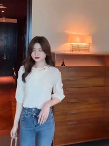 เสื้อชีฟองเสื้อผ้าสตรีฤดูใบไม้ผลิฤดูร้อนแฟชั่นเสื้อลูกไม้ฤดูใบไม้ผลิเสื้อยืด