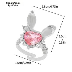 Bandai | Nhẫn Tai Thỏ Dễ Thương Hàn Quốc Dành Cho Nữ Nhẫn Zircon Mở Phụ Kiện Phong Cách Ngọt Ngào Cá Tính Quà Tặng Cho Bạn Gái Trang Sức Trang Trí ACG