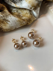 Elegant Pearl Drop Earrings: Brown Mokara Gold Silver Needle & Retro Large Atmosphere