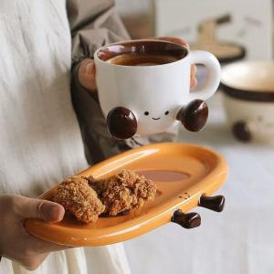 Cute Afternoon Tea Set Snack Dessert Plate Milk Latte Art Coffee Mug Childrens Tableware Hand Painted Ceramic Cake Tray