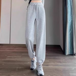 Quần Thể Thao Màu Đen Cạp Cao Rộng Rãi Thường Ngày Cho Nữ Mùa Xuân Thu Quần Dài Đến Mắt Cá Chân Phong Cách Đèn Lồng