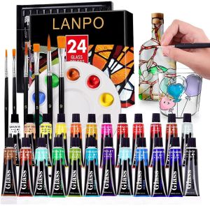 AICRANE Acrylic Paint 12/24 Colors 12ml Tube Acrylic Paint brushes palette full set for Fabric Glass Paint Clothing canvas  Artists Rich Pigments Artists For Christmas decoration graffiti