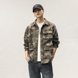 Trendy Loose Long Sleeve Casual Shirt for Men Autumn Winter Fashion Camouflage Workwear Jacket Youth Popular Style