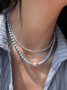 GOOYNN | 925 Silver Blue Baroque Freshwater Pearl Necklace