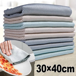 2/5Pcs Anti-Grease Kitchen Dishwashing Cloth Wipes Microfiber Glass Car Window Cleaning Cloth Rag Mirror No Trace Fish Scale Rag Polishing
