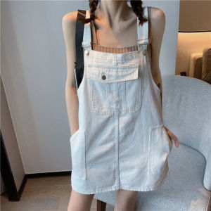 Cao Cấp Váy Denim Ngắn Cho Nữ Có Túi Và Dây Đeo Mùa Hè Nhẹ Plus Kích Thước Giảm Béo Eo Đầm Đơn