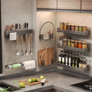 Kitchen Storage Rack Punch-Free Wall-Mounted Seasoning Utensils Household Multi-Functional Storage Knife Holder Chopsticks Shelf